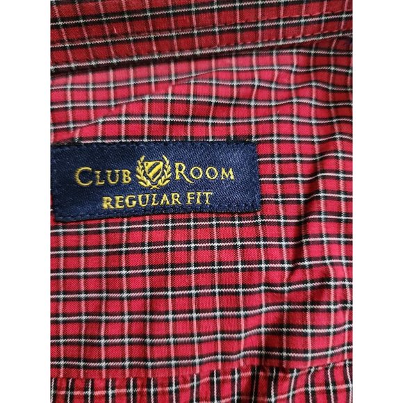 Club Room Men's Button Up Regular Fit Red Plaid Long Sleeve Shirt Size 15 1/2 - Picture 2 of 3